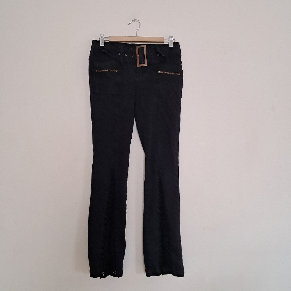 Vintage Y2K Crest Jeans Women's 5/6 Black Lace Trim Grunge Emo Goth Flare